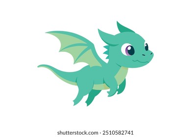 Cute cartoon baby dragon flaying vector artwork illustration