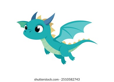 Cute cartoon baby dragon flaying vector artwork illustration