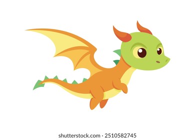 Cute cartoon baby dragon flaying vector artwork illustration