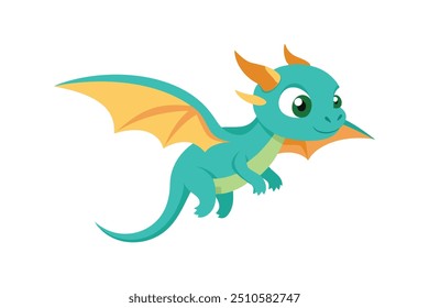 Cute cartoon baby dragon flaying vector artwork illustration