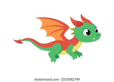 Cute cartoon baby dragon flaying vector artwork illustration