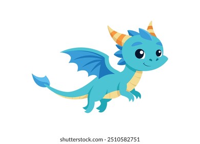 Cute cartoon baby dragon flaying vector artwork illustration