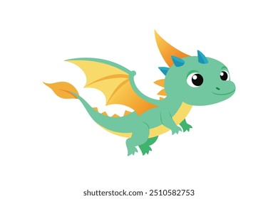 Cute cartoon baby dragon flaying vector artwork illustration