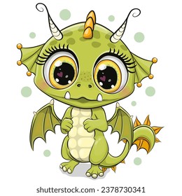 Cute Cartoon Baby Dragon isolated on a white background