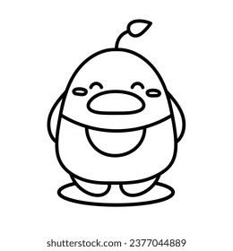 Cute cartoon baby duck with bib. Funny duckling in simple kawaii style. Vector clip art illustration. Linear style. Children's coloring book concept