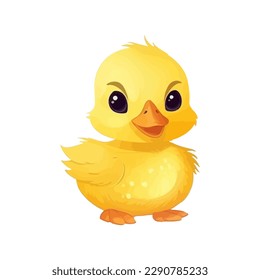 Cute cartoon baby duck watercolor illustration