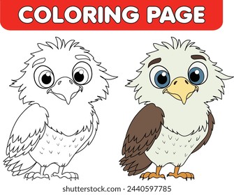 cute cartoon baby eagle coloring page outline. vector line art illustration coloring page.