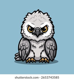 Cute Cartoon Baby Eagle with Intense Eyes - Adorable Raptor Chick Illustration, Perfect for Wildlife and Bird-Themed Designs. Vector Illustration