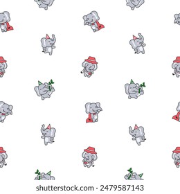Cute cartoon baby elephant characters. Seamless pattern. Adorable little indian animal. Hand drawn style. Vector drawing. Design ornaments.
