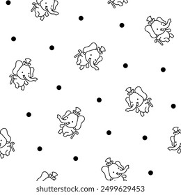 Cute cartoon baby elephant characters. Seamless pattern. Coloring Page. Adorable little indian animal. Hand drawn style. Vector drawing. Design ornaments.