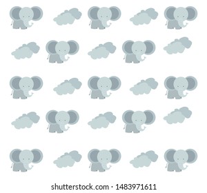 Cute cartoon baby elephant and cloud pattern vector