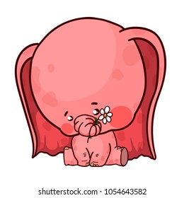 Cute cartoon baby elephant with flower.