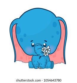 Cute cartoon baby elephant with flowers.