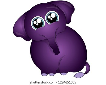 Cute cartoon baby elephant purple.