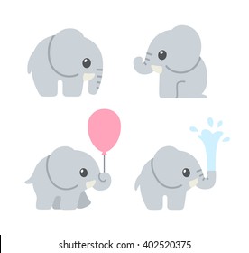 Cute cartoon baby elephant set. Adorable elephant illustrations for greeting cards and baby shower invitation design.