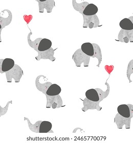 Cute cartoon baby elephants seamless vector pattern. Baby print