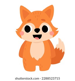 Cute cartoon baby fox smiling. Isolated vector illustration for childrens book.
