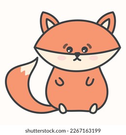 Cute cartoon baby fox. Vector isolated illustration of a wild animal.