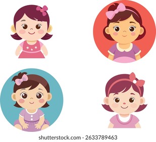 Cute Cartoon Baby Girl Avatars – Adorable Kids Clipart Collection