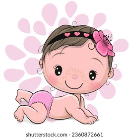 Cute cartoon baby Girl isolated on a flower background