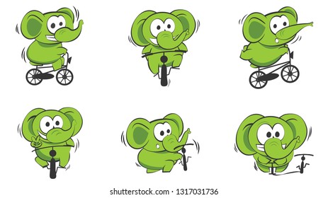 Cute cartoon baby Green Elephant animals vector set.various bodily movement postures deportment Expression behavior Fun as a child To use design Symbol or mascot.