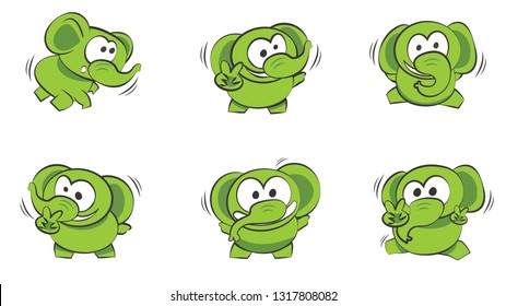 Cute cartoon baby Green Elephant animals vector set.various bodily movement postures deportment Expression behavior Fun as a child To use design Symbol or mascot.