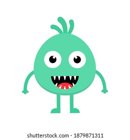 Cute cartoon baby green monster. Kawaii scary funny baby character flat icon. Happy Halloween vector illustration isolated on white background.