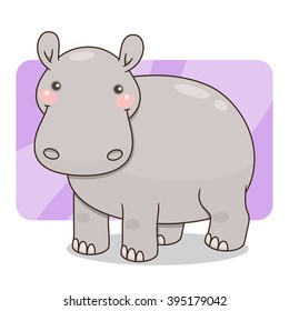 Cute cartoon baby hippo smiling. Vector illustration