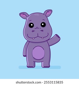 Cute cartoon of baby hippopotamus waving. Vector isolated of pygmy hippopotamus.