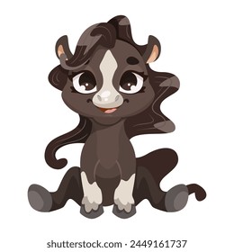 A cute cartoon baby horse with a smiling expression, vector illustration on a plain background, concept of charming animals. Vector illustration