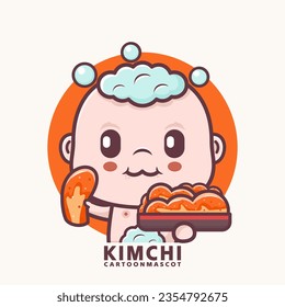 cute cartoon baby with kimchi. vector illustrations with outline style, suitable for, logo brand, stickers, icons, etc.