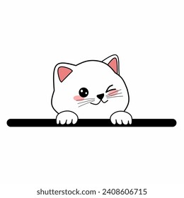 Cute Cartoon baby Kitten Itching the Eye Isolated on white