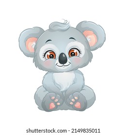 Cute cartoon baby koala bear. Australian animal, vector illustration.
