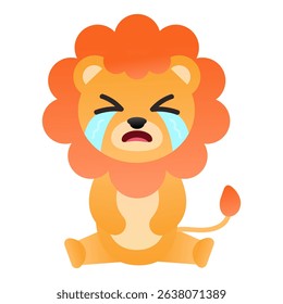 Cute cartoon baby lion crying with tears. Expressive animal character illustration, great for emotional themes or children's designs.
