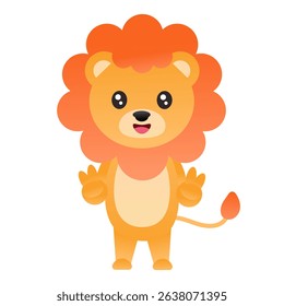 Cute cartoon baby lion standing happily with open arms and a friendly smile. Expressive animal character illustration, great for children's designs.