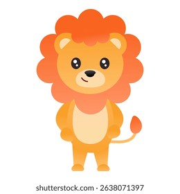 Cute cartoon baby lion standing happily with a friendly smile. Expressive animal character illustration, great for children's designs.