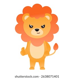 Cute cartoon baby lion standing and giving a thumbs up. Expressive animal character illustration, great for positive feedback or children's designs.