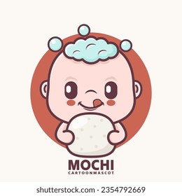 cute cartoon baby with mochi. vector illustrations with outline style, suitable for, logo brand, stickers, icons, etc.