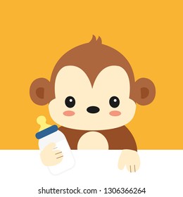 Cute cartoon baby Monkey. Vector illustration.