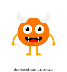 Cute cartoon baby monster with horns. Kawaii scary orange funny baby character flat icon. Happy Halloween vector illustration isolated on white background.