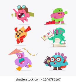 Cute cartoon baby monster set. Vector funny creature flat character isolated on a white background.