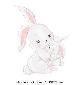Cute Cartoon Baby Mother Bunnies Stock Vector (Royalty Free) 1513926566 |  Shutterstock