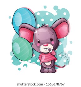 cute cartoon baby mouse with balloons