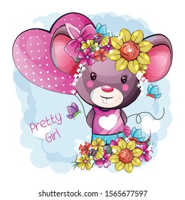 Cute Cartoon Baby Mouse Flowers Stock Vector Royalty Free 1565677597