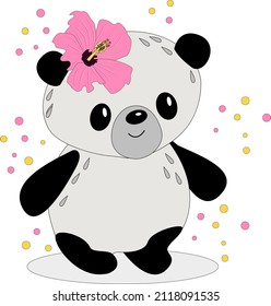 Cute cartoon baby panda with flower and sprinkles