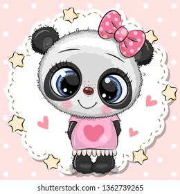 Cute cartoon Baby Panda girl with pink bow