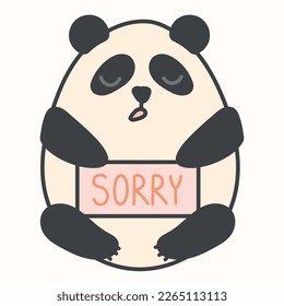 Cute cartoon baby panda with an inscription sorry. Vector isolated flat illustration.