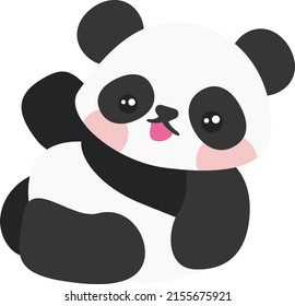 Cute Cartoon Baby Panda. Panda sitting on the floor and saying hello. Panda with black and white color. Cartoon illustration, Vector, EPS10