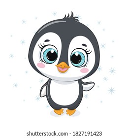 Cute cartoon baby penguin. Vector illustration for baby shower, greeting card, party invitation, fashion clothes t-shirt print.