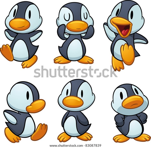 Download Cute Cartoon Baby Penguins Vector Illustration Stock ...